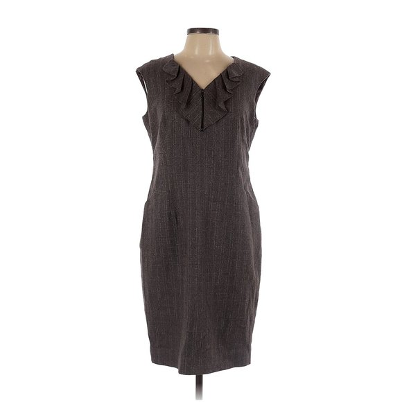 Womens Size 6 Classiques Entier Brown Ruffle Accent Wool Sheath Dress - Picture 1 of 4
